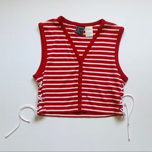 Red & white stripped button soft vest